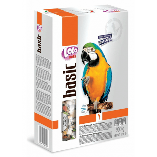 LOLO BASIC kompletní krmivo pro velké papoušky 900 g krabička