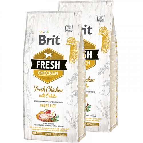 2x Brit Dog Fresh Chicken & Potato Adult Great Life 12kg