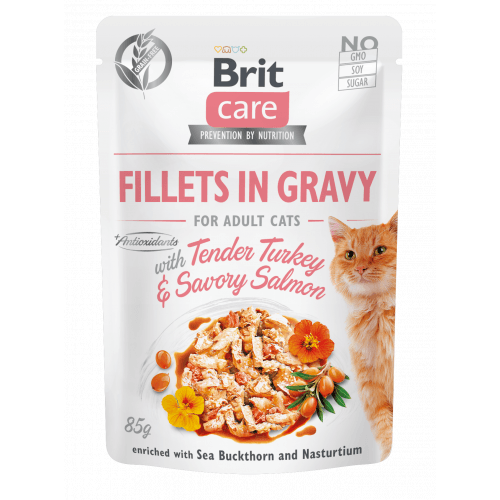 Brit Care Cat Fillets in Gravy Turkey&Salmon 85g (min. odběr 24 ks)