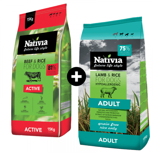 MOJE COMBO NATIVIA: Active 15 kg + Adult Lamb & Rice 15 kg