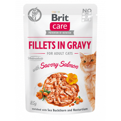 Brit Care Cat Fillets in Gravy Savory Salmon 85g (min. odběr 24 ks)