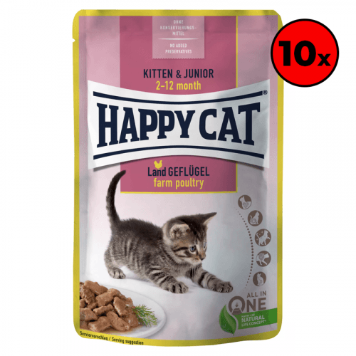 Happy Cat Pouches - Meat in Sauce Kitten & Junior Land-Geflügel 10 x 85 g